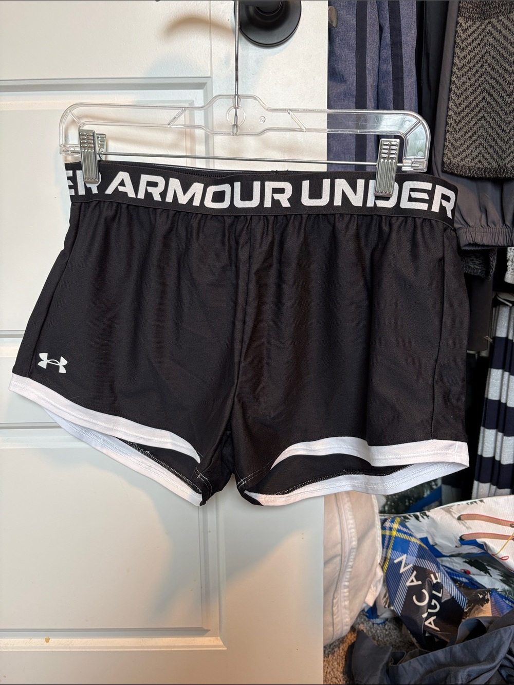 Under Armour Black Athletic Shorts with White Trim